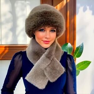 NEW 2pc set Faux Mink Winter Hat and Scarf Set